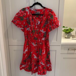 Anthropologie Red Floral V-Neck Dress